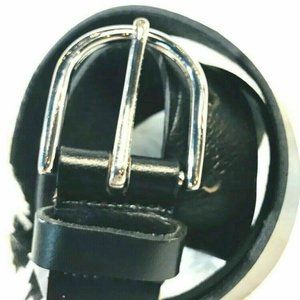 Leather Belt Black Basic Silver Buckle Size XL